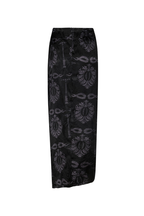 Myanmar Silk Jacquard Midi Skirt / Black